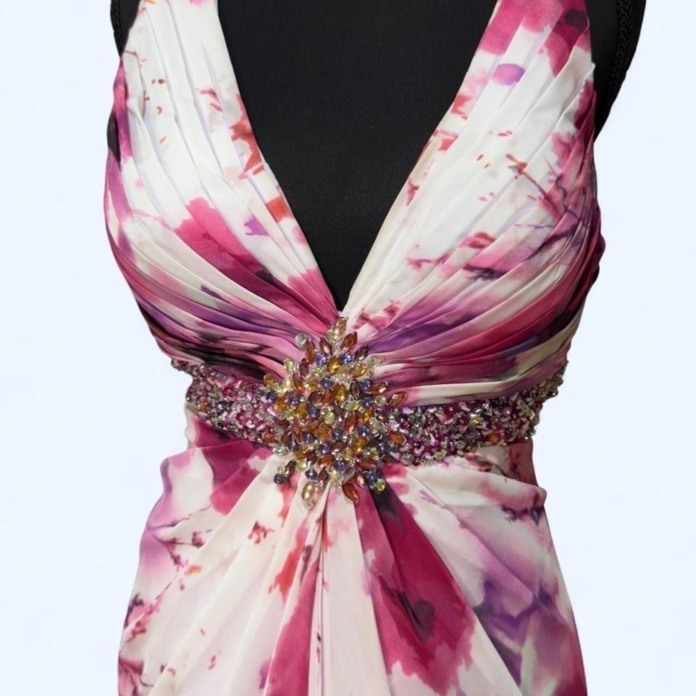 Ultra-dramatic Y2K Cache' couture watercolor goddess‎ halter gown - Picture 2 of 8